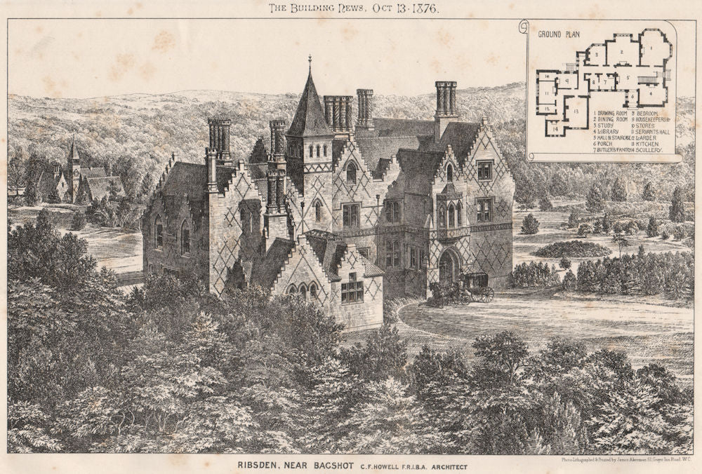 Ribsden, near Bagshot; C.F. Howell F.R.I.B.A., Architect. Surrey 1876 print